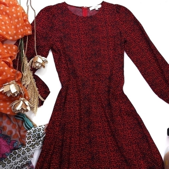 Loft Red Black Animal Print Maxi Dress Sz 0 - Picture 6 of 13